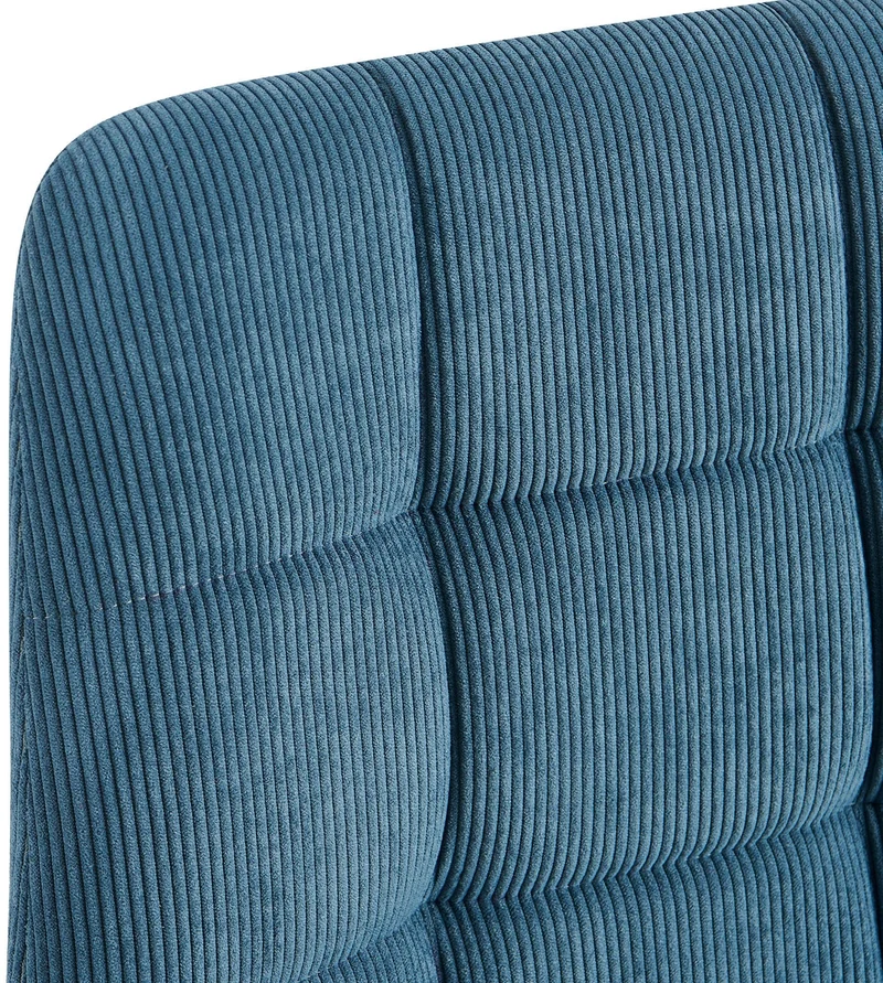 Chaise de salle à manger x1 avec coutures décoratives carrées en velours côtelé bleu cadre métal 10_0007472