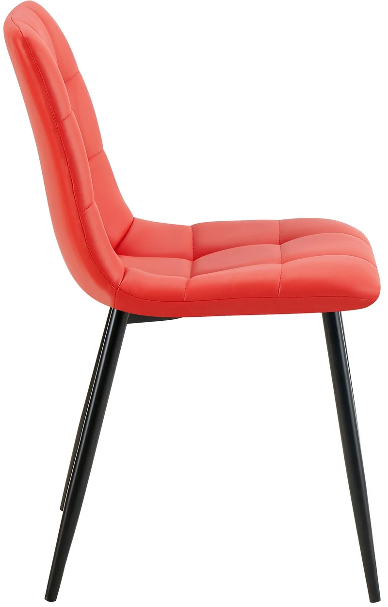 Chaise de salle à manger x1 avec coutures décoratives carrées en PVC rouge cadre métal 10_0007443