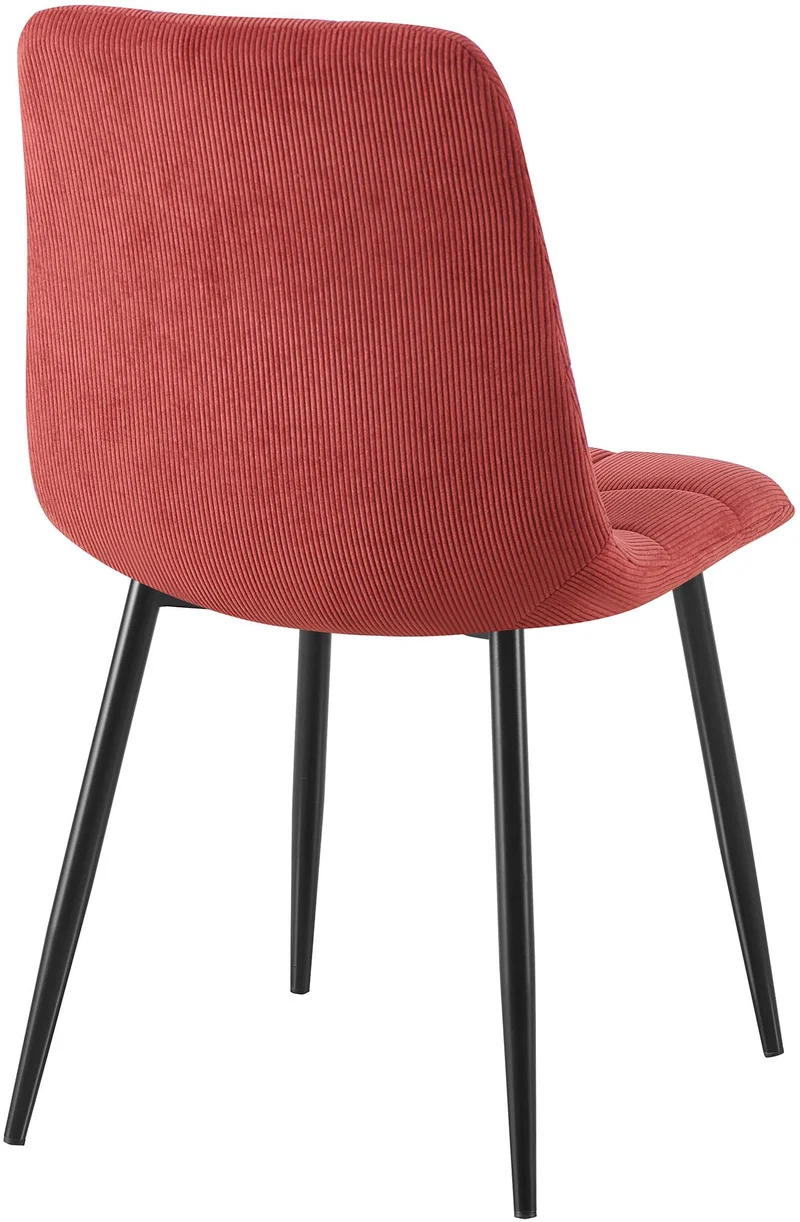 Chaise de salle à manger x1 avec coutures décoratives carrées en velours côtelé bordeaux cadre métal 10_0007421