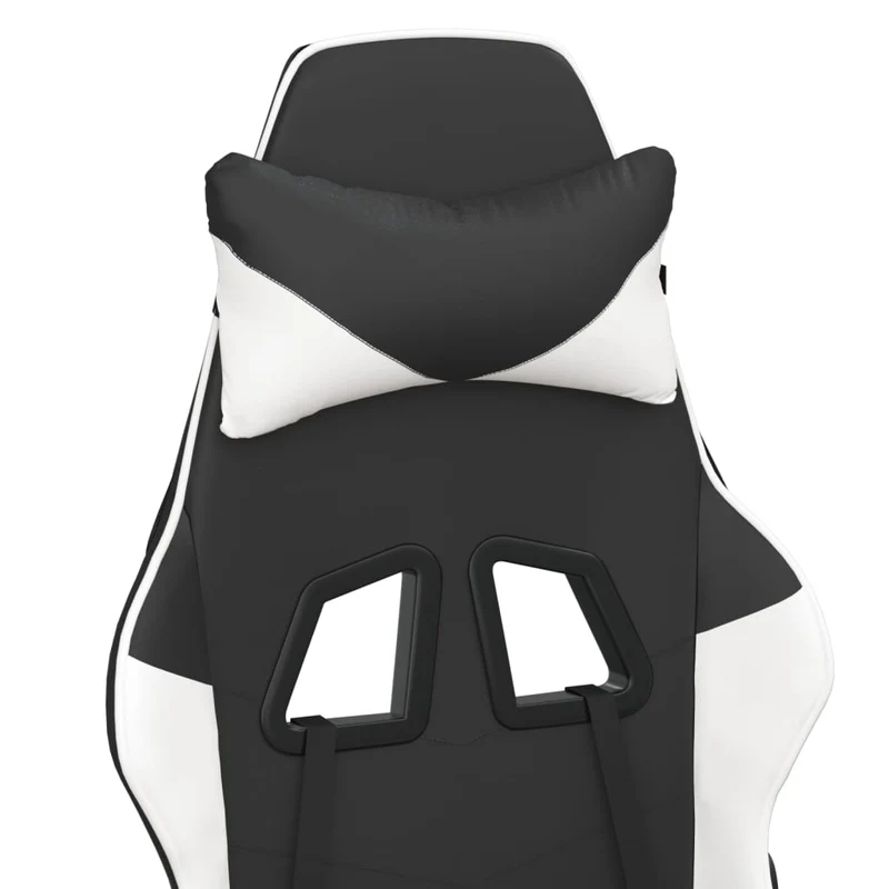 Fauteuil de bureau chaise gaming avec coussin lombaire avec repose-pieds en PVC noir et blanc DEC025851