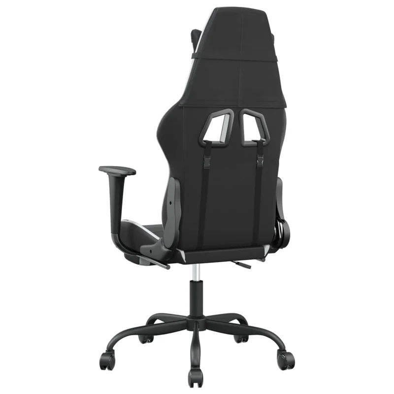 Fauteuil de bureau chaise gaming sur roulettes avec repose-pieds en PVC noir et blanc DEC025748