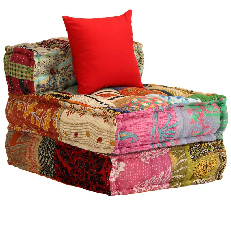 Coussins canapé de sol poufs modulaire chaise longue en tissu 3 places en tissu Patchwork DEC021227