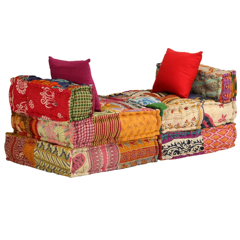 Coussins canapé de sol poufs modulaire chaise longue en tissu 3 places en tissu Patchwork DEC021227