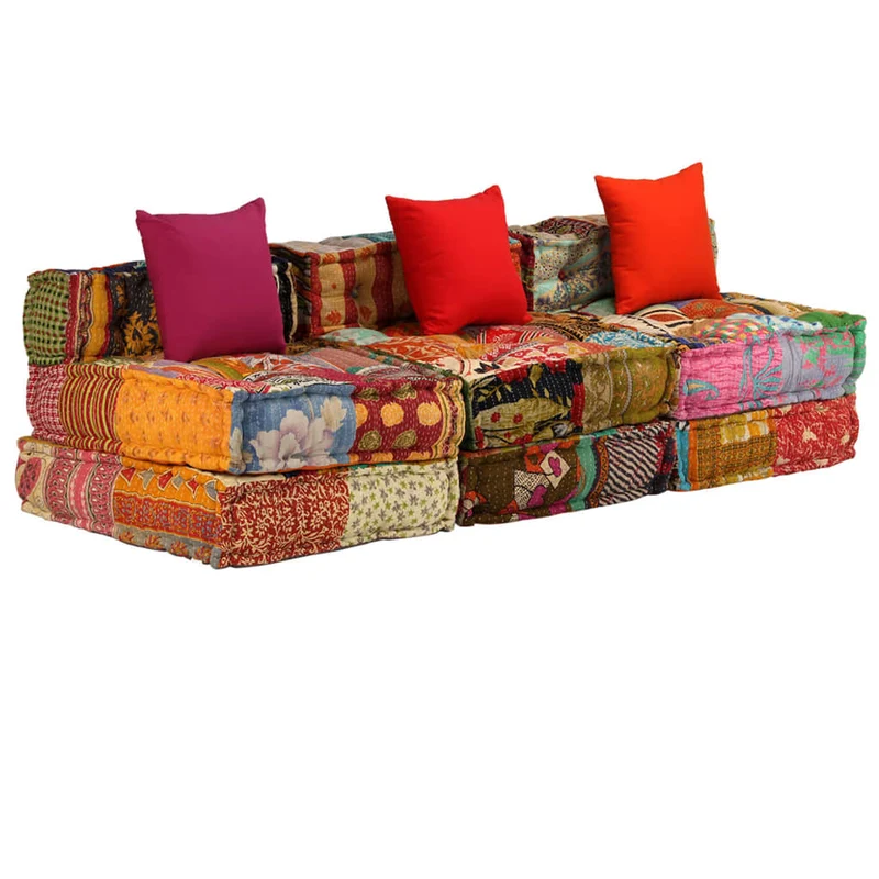 Coussins canapé de sol poufs modulaire chaise longue en tissu 3 places en tissu Patchwork DEC021227