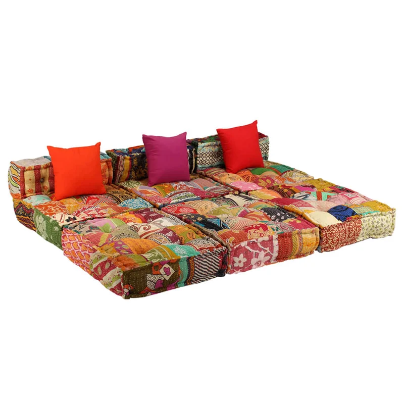 Coussins canapé de sol poufs modulaire chaise longue en tissu 3 places en tissu Patchwork DEC021227
