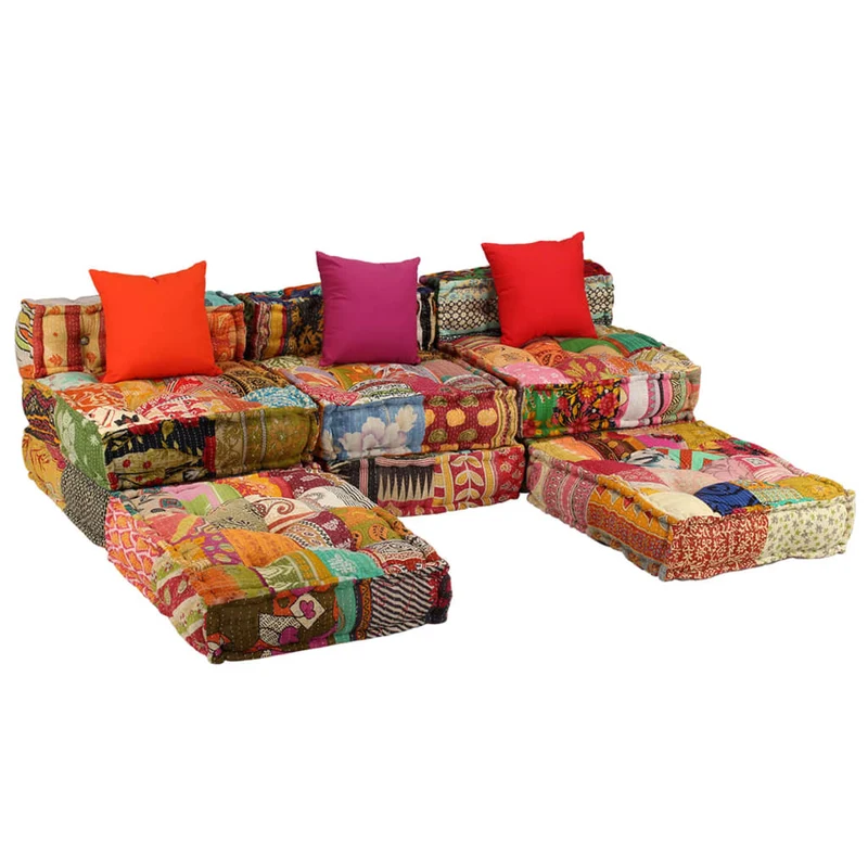 Coussins canapé de sol poufs modulaire chaise longue en tissu 3 places en tissu Patchwork DEC021227