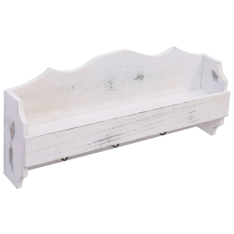 Porte-manteau mural Blanc avec 3 crochets 50x10x23 cm Bois DEC024210