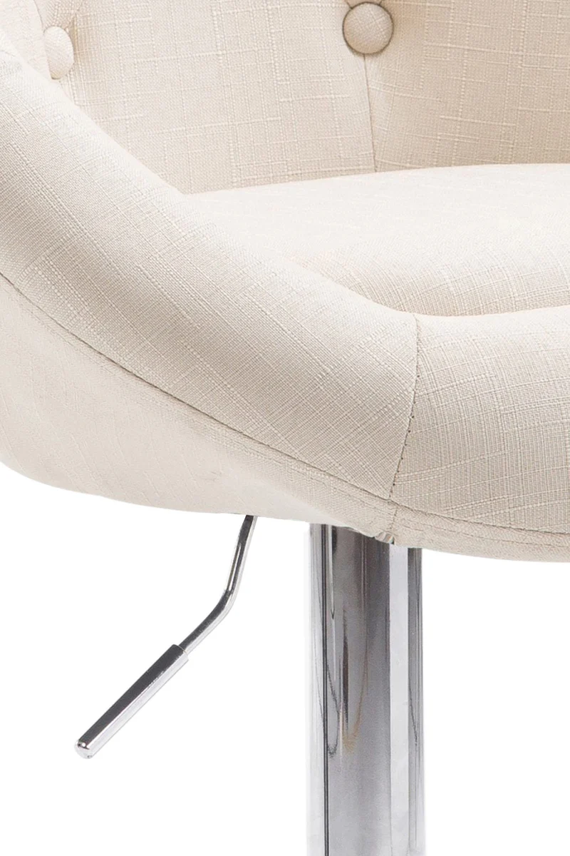 Tabouret de bar design moderne forme œuf capitonné avec repose-pieds en métal chromé tissu crème TDB10334