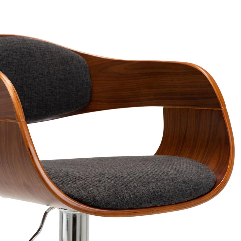 Tabourets de bar x2 chaises haute rétro en bois courbé et tissu gris et métal DEC029393