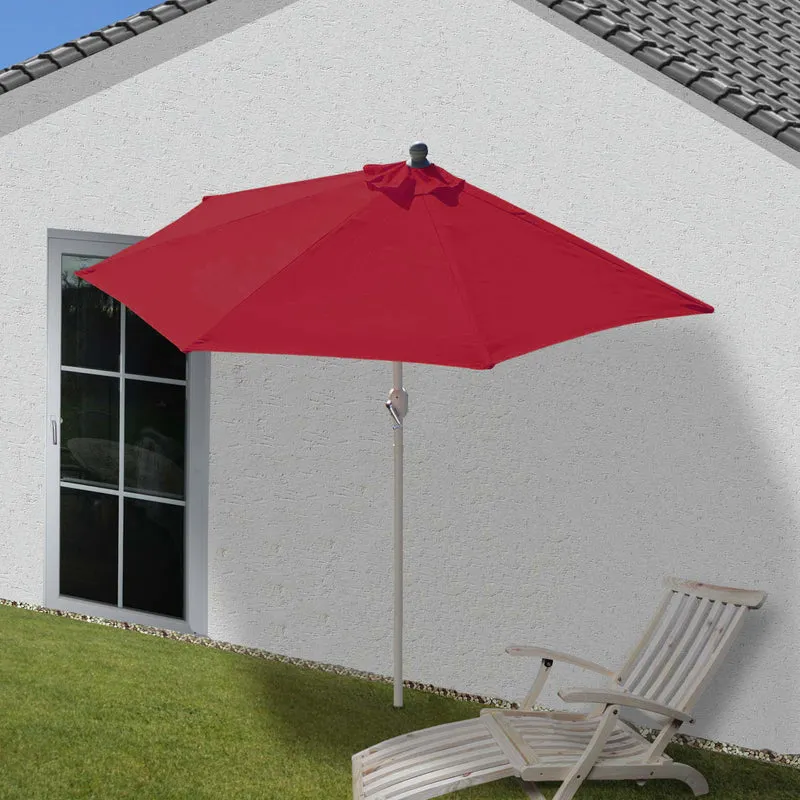Demi parasol semi-circulaire balcon terrasse UV 50+ polyester/aluminium 3kg avec une portée de 270 cm bordeaux sans support 04_0003852