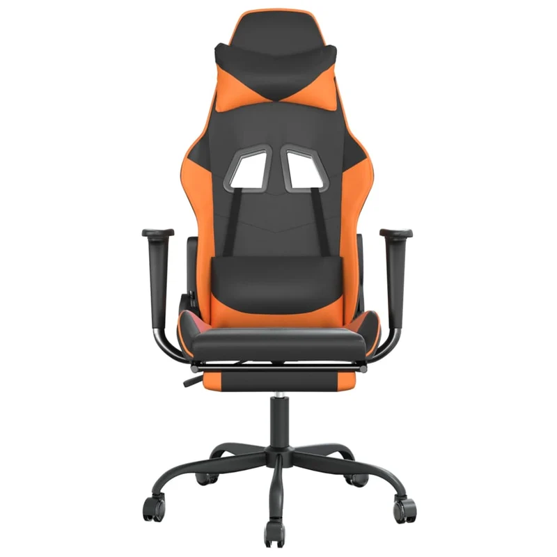 Fauteuil de bureau chaise gaming avec coussin lombaire et repose-pieds en PVC noir et orange DEC025887