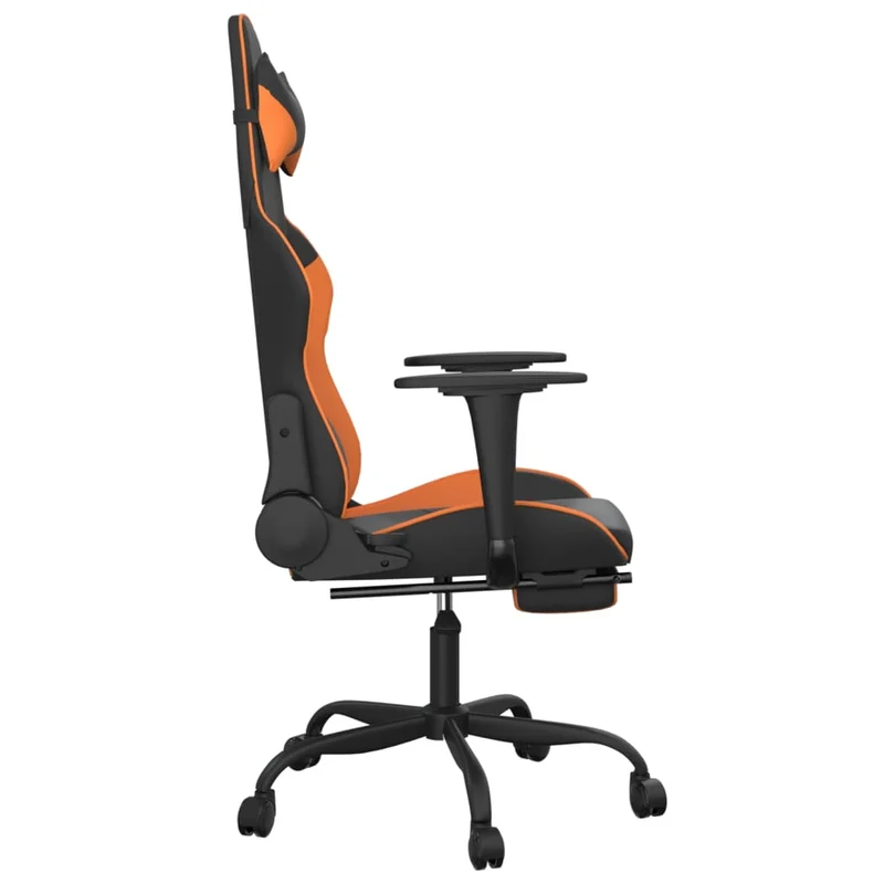 Fauteuil de bureau chaise gaming avec coussin lombaire et repose-pieds en PVC noir et orange DEC025887