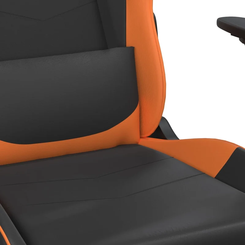 Fauteuil de bureau chaise gaming avec coussin lombaire et repose-pieds en PVC noir et orange DEC025887