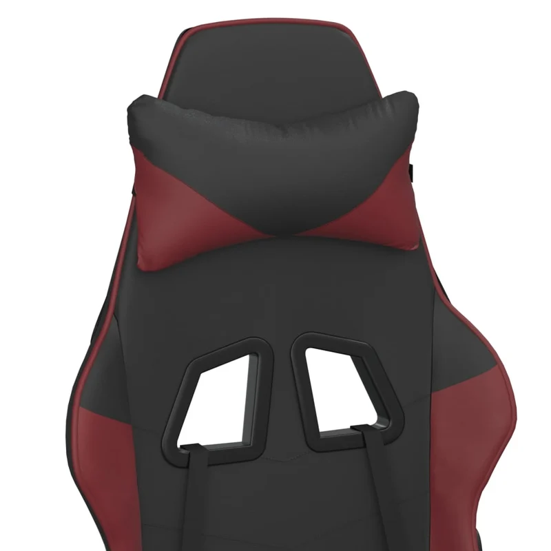Fauteuil de bureau chaise gaming avec coussin lombaire repose-pieds en PVC noir et bordeaux DEC025942