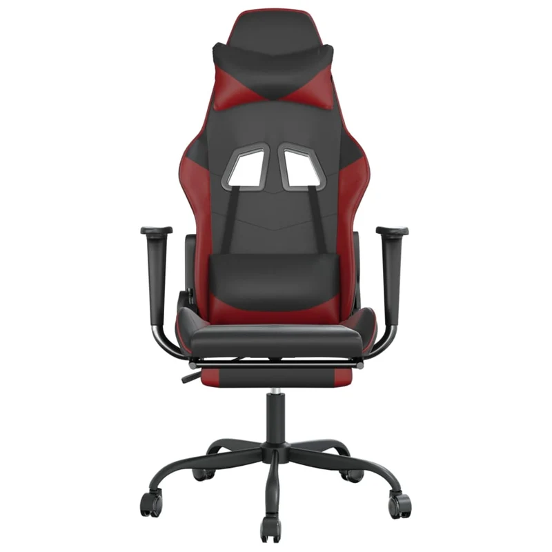 Fauteuil de bureau chaise gaming sur roulettes avec repose-pieds en PVC noir bordeaux DEC025809