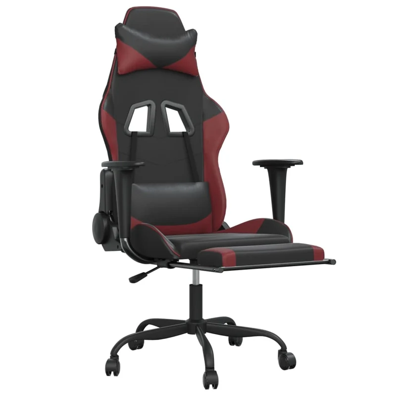 Fauteuil de bureau chaise gaming sur roulettes avec repose-pieds en PVC noir bordeaux DEC025809