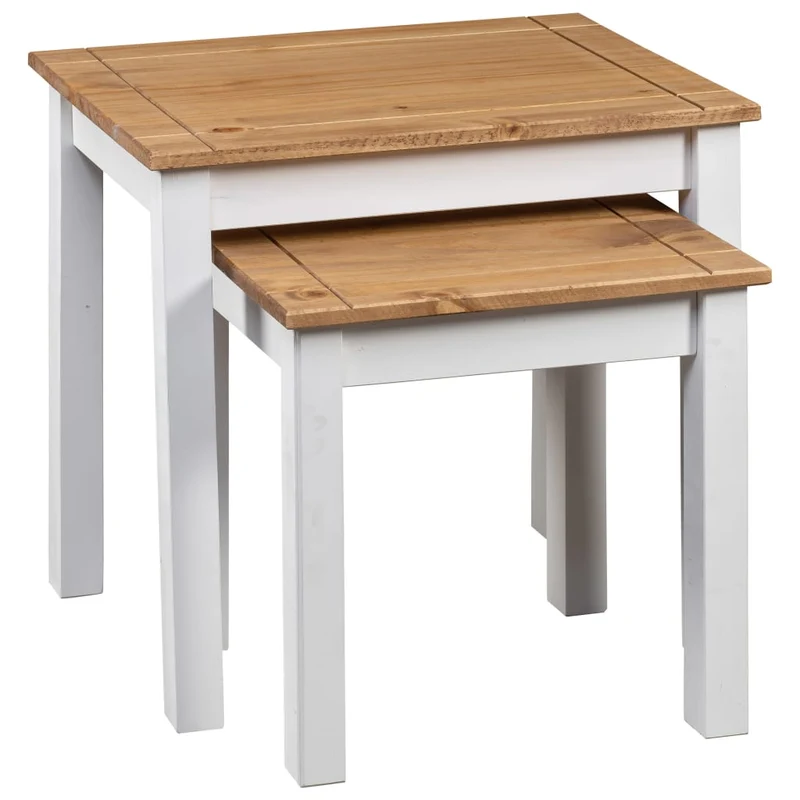 Lot de 2 tables d'appoint gigognes en bois pin massif DEC032689