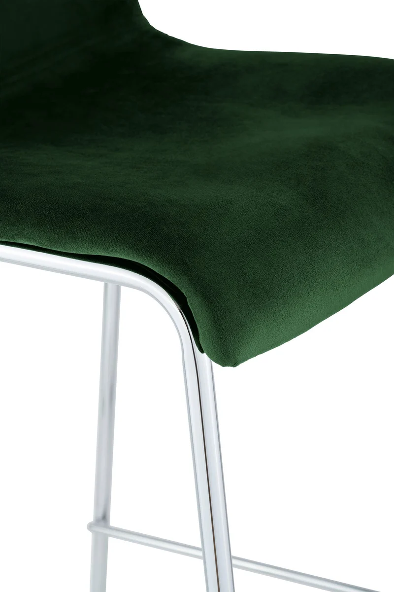 Tabouret de bar x1 dossier bas 4 pieds en métal chromé assise en velours vert 10_0005947