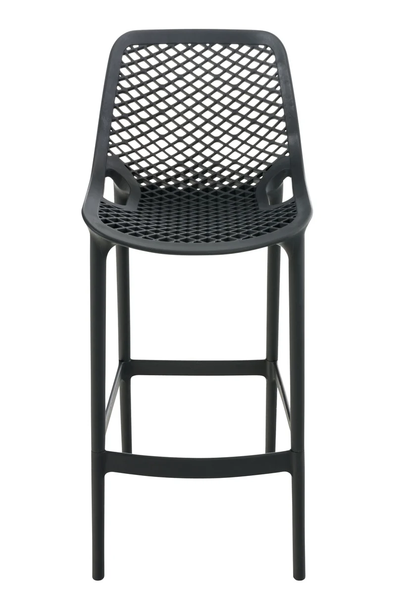 Lot de 2 tabourets de bar avec dossier en plastique gris foncé pour extérieur hauteur assise 75 cm 10_0005556