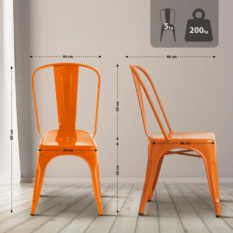 Chaise de salle à manger avec dossier x1 design industriel en métal orange 10_0005546