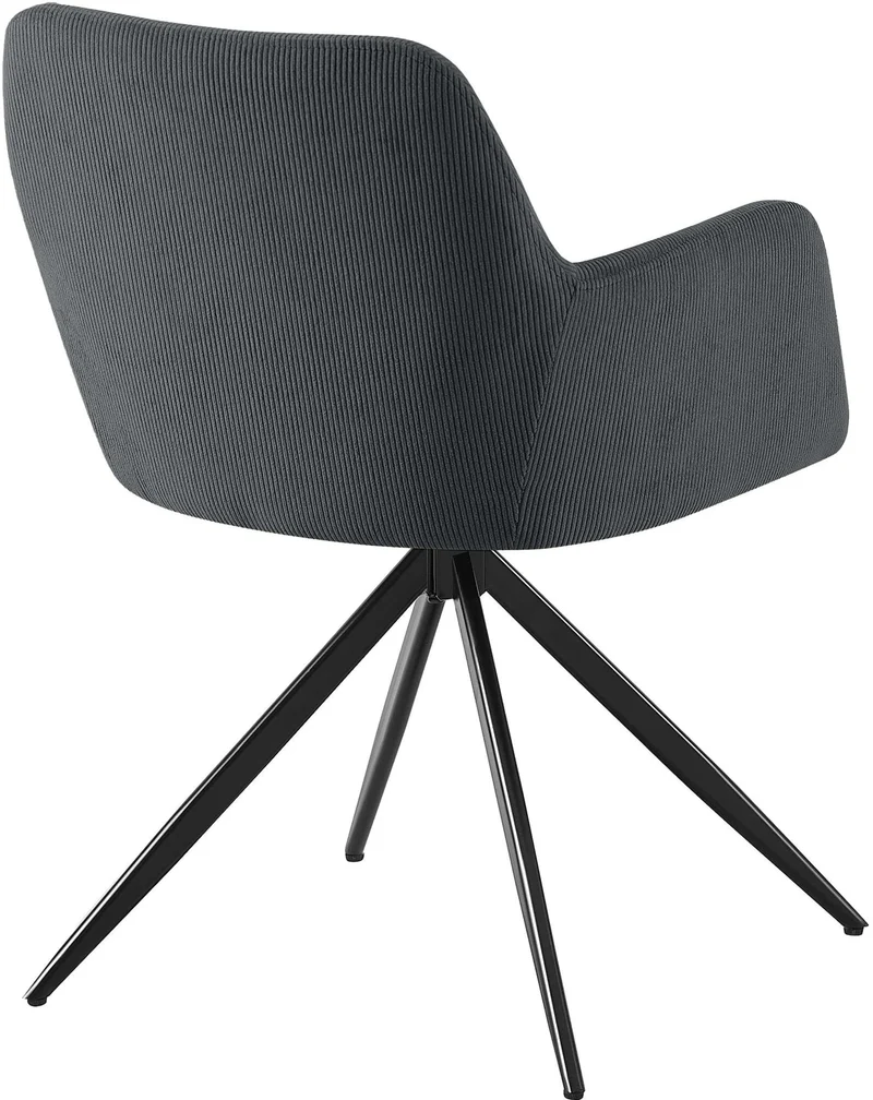 Chaise contemporaine de salle à manger x1 en velours côtelé noir pivotante 180° avec accoudoirs 10_0005552
