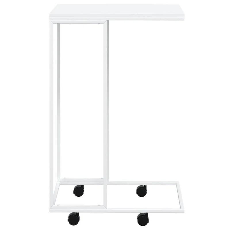 Table d'appoint en forme de C sur roulettes 40 x 30 x 63,5cm bois d'ingénierie blanc DEC031291
