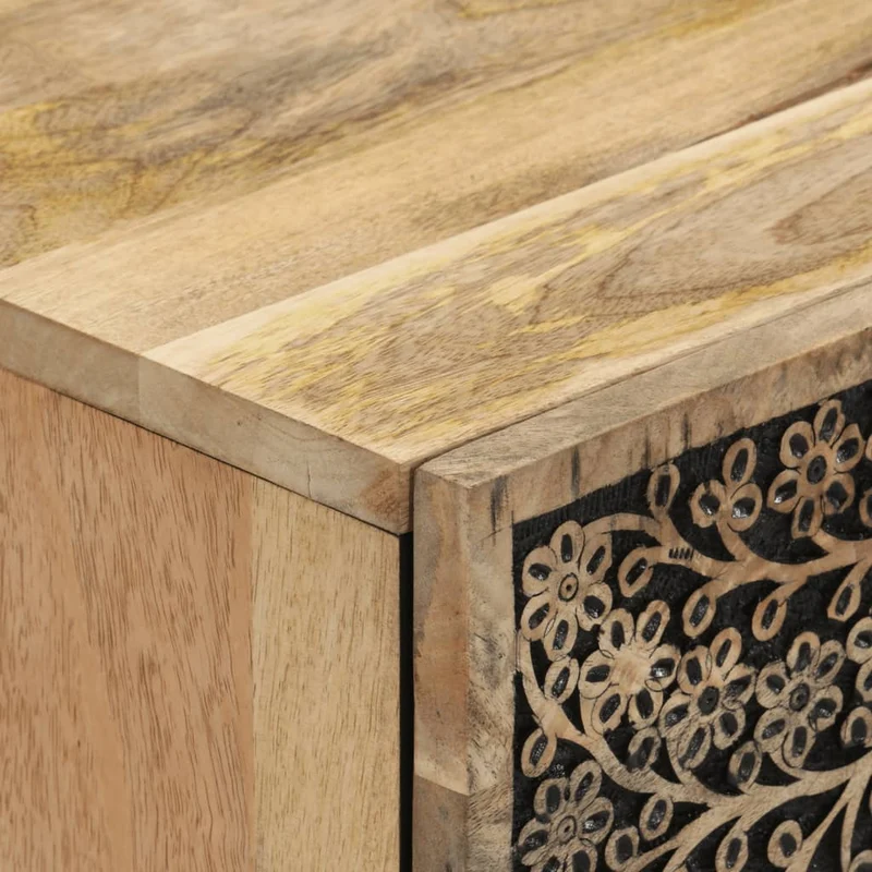 Table de chevet avec tiroir et compartiment de rangement 50 x 33 x 60 cm bois de manguier massif DEC033035