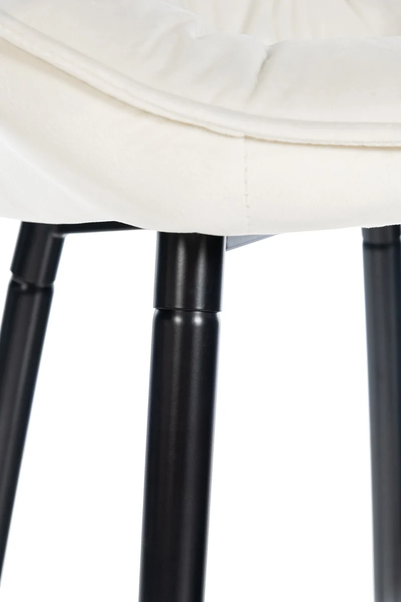Lot de 2 tabourets de bar moderne en velours crème assise enveloppante capitonnée pieds métal noir 10_0006242