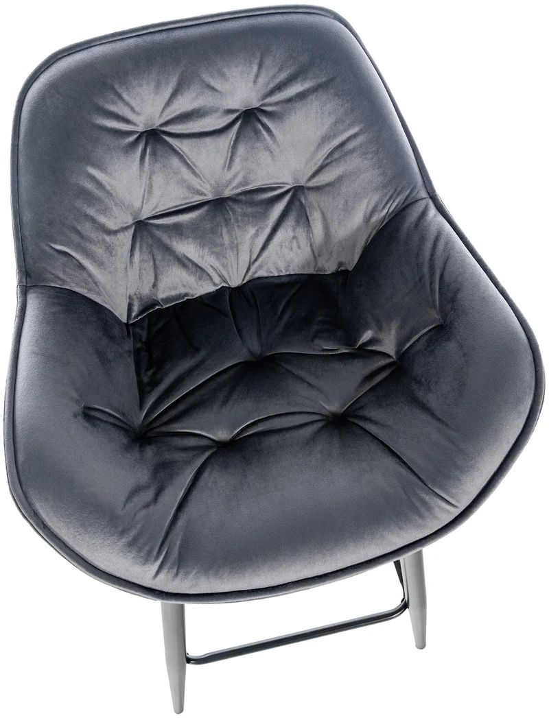 Lot de 2 tabourets de bar moderne en velours gris foncé assise enveloppante capitonnée pieds métal noir 10_0006052