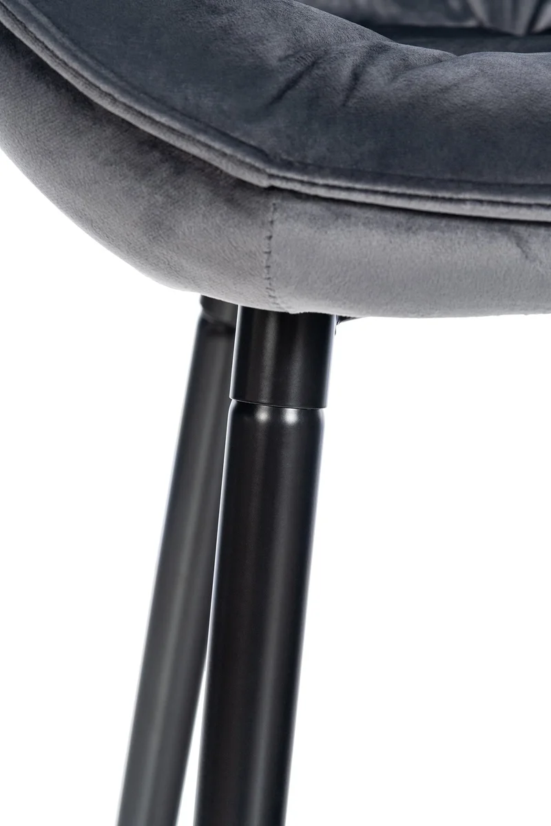 Lot de 2 tabourets de bar moderne en velours gris foncé assise enveloppante capitonnée pieds métal noir 10_0006052