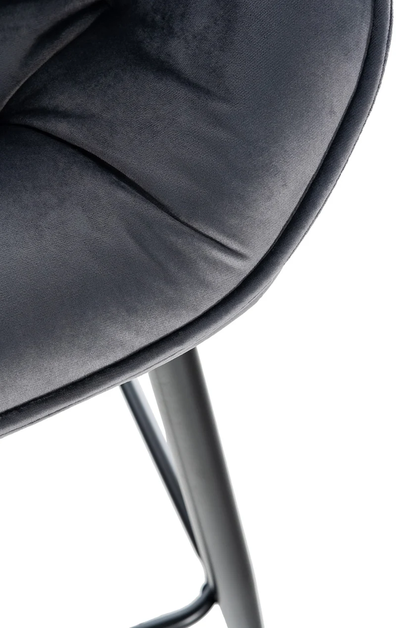 Lot de 2 tabourets de bar moderne en velours gris foncé assise enveloppante capitonnée pieds métal noir 10_0006052
