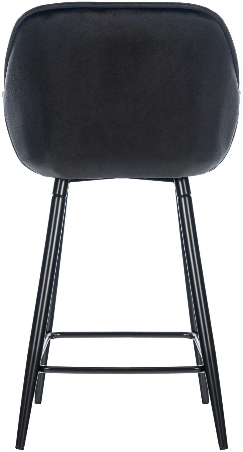 Lot de 2 tabourets de bar moderne en velours noir assise enveloppante capitonnée pieds métal noir 10_0005564
