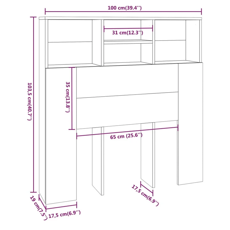 Tête de lit avec rangement accessoire de lit table de chevet étagère 100 x 19 x 103,5 cm MDF blanc TDL0200111