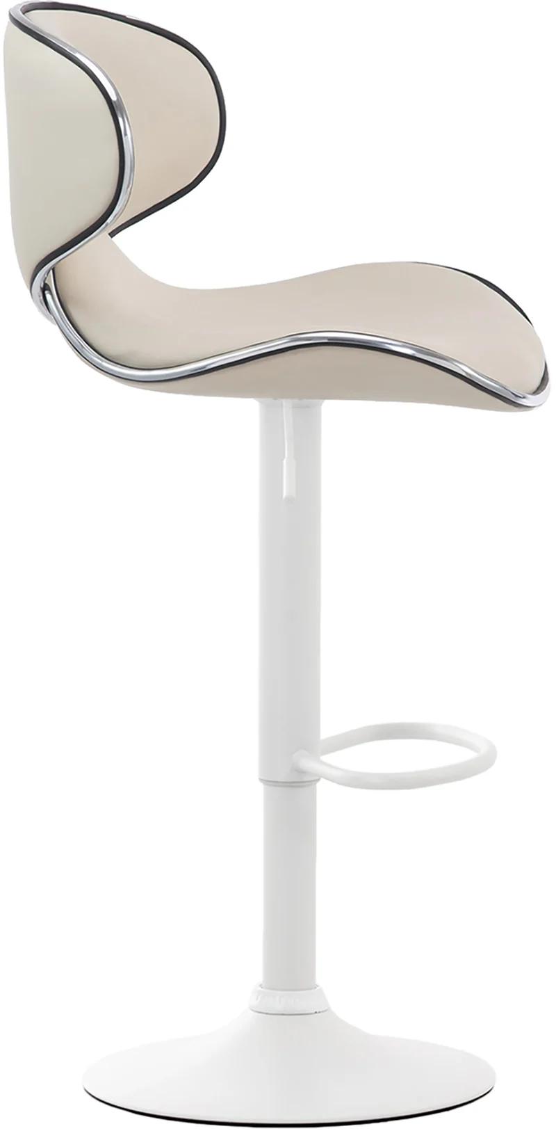 Lot de 2 tabourets de bar sièges modernes aux lignes ondulées en PVC crème pied trompette métal blanc 10_0006002