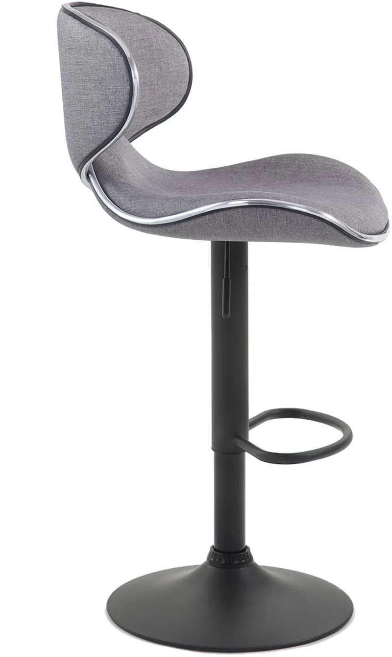 Tabouret de bar x1 sièges modernes aux lignes ondulées en tissu gris clair pied trompette métal noir 10_0005966