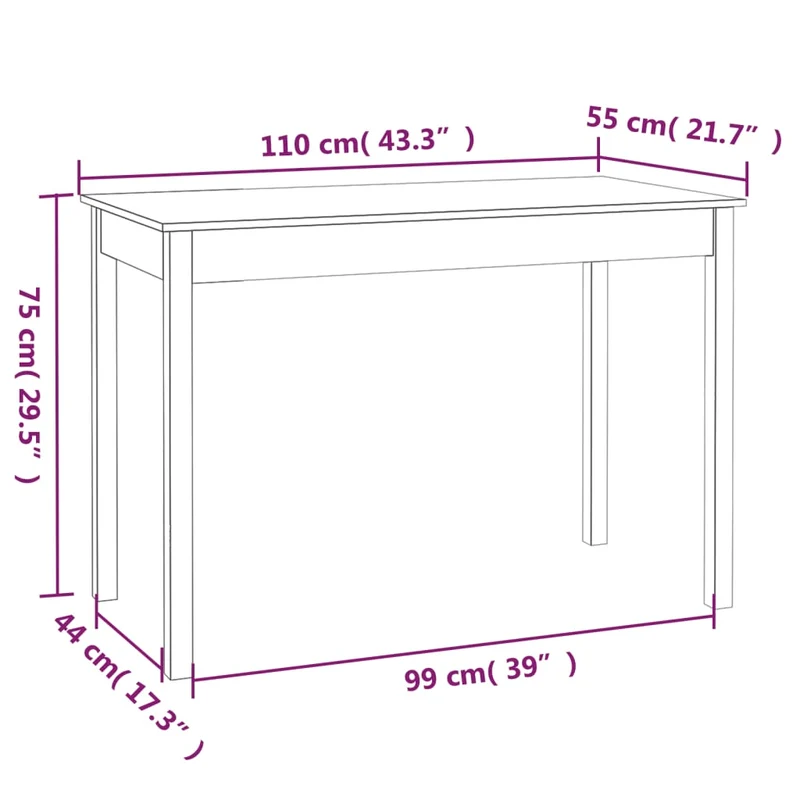 Table de salle à manger design rustique 110 x 55 x 75 cm bois massif de pin couleur chêne DEC036690