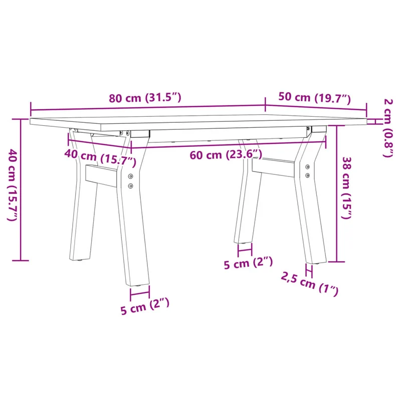 Table basse rectangulaire style industriel cadre en y 80 x 50 x 40 cm bois de pin et acier DEC036291