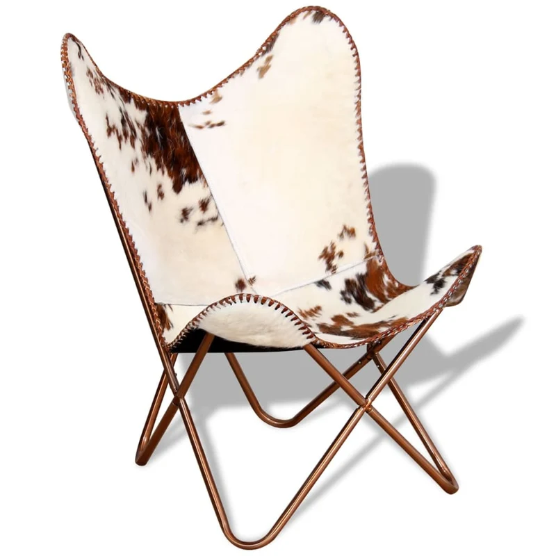 Fauteuil lounge design moderne papillon marron et blanc cuir de vache DEC026796