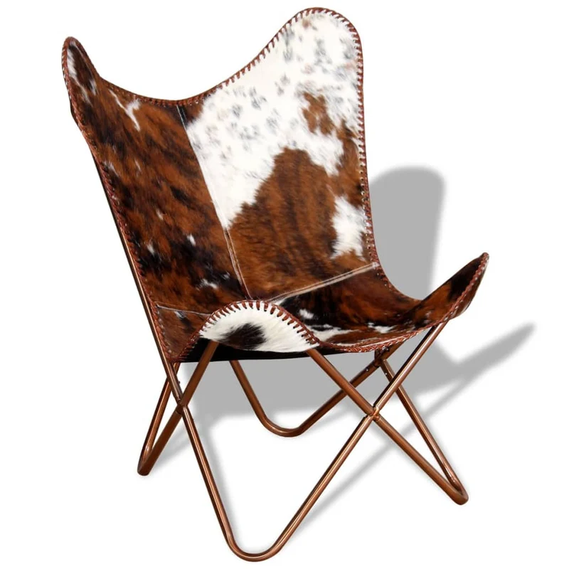 Fauteuil lounge design moderne papillon marron et blanc cuir de vache DEC026796