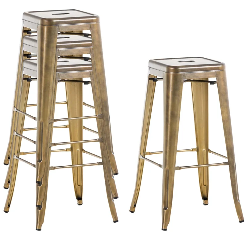 Lot de 2 tabourets de bar hauteur 76 cm design industriel structure robuste à quatre pieds métal doré 10_0005572