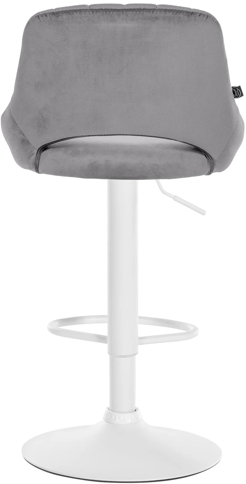 Tabouret de bar x1 réglable en hauteur en velours gris dossier ajouré et pied métal blanc 10_0005889