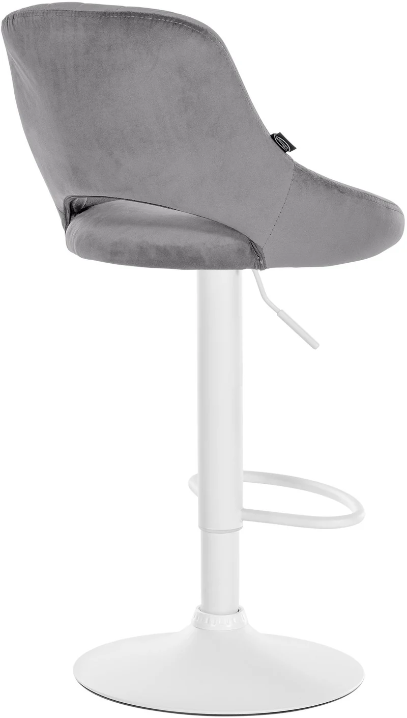 Lot de 2 tabourets de bar réglables en velours gris foncé dossier ajouré et pied métal blanc 10_0006264