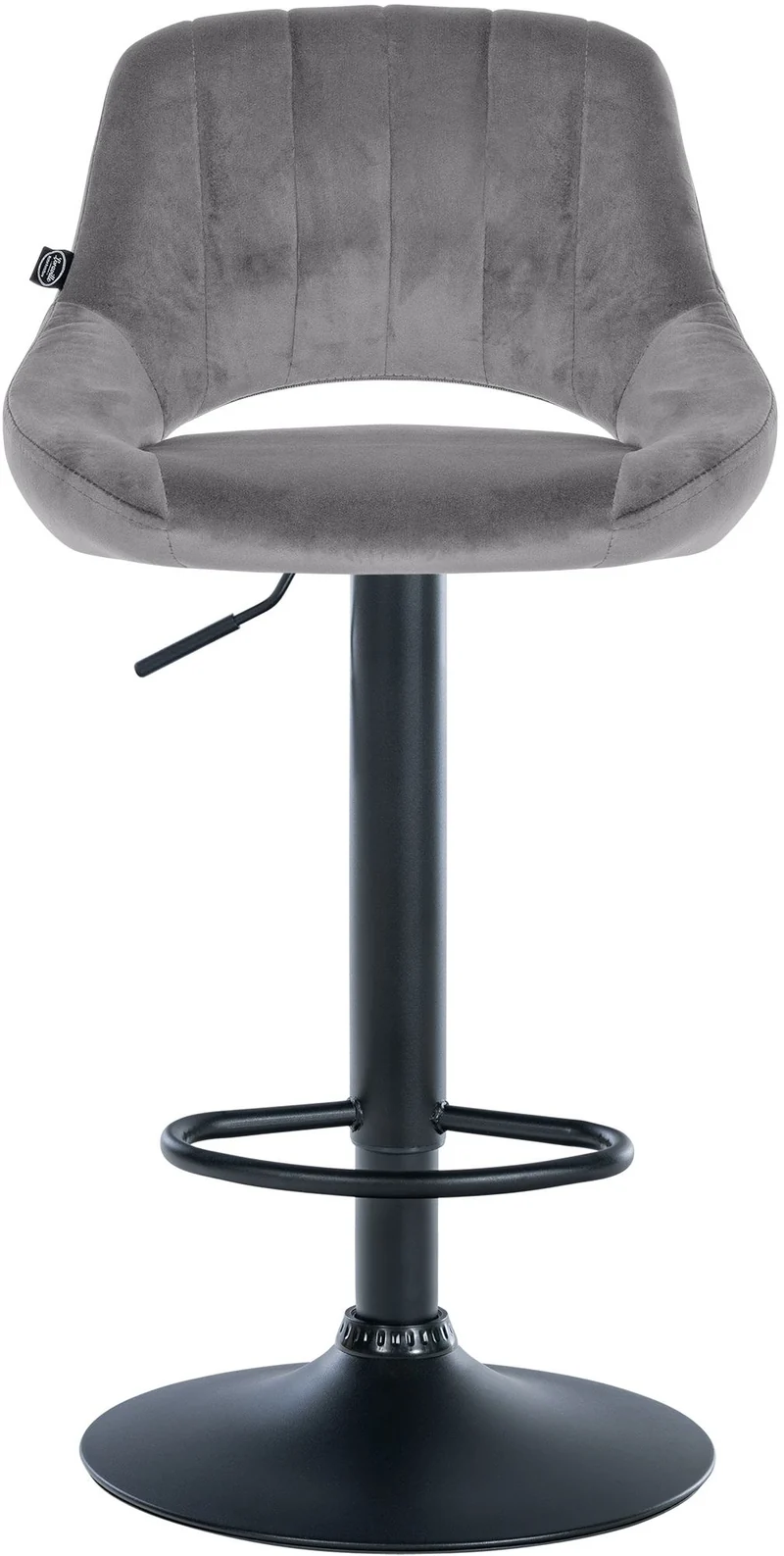Lot de 2 tabourets de bar réglables en velours gris foncé dossier ajouré et pied métal noir 10_0005887