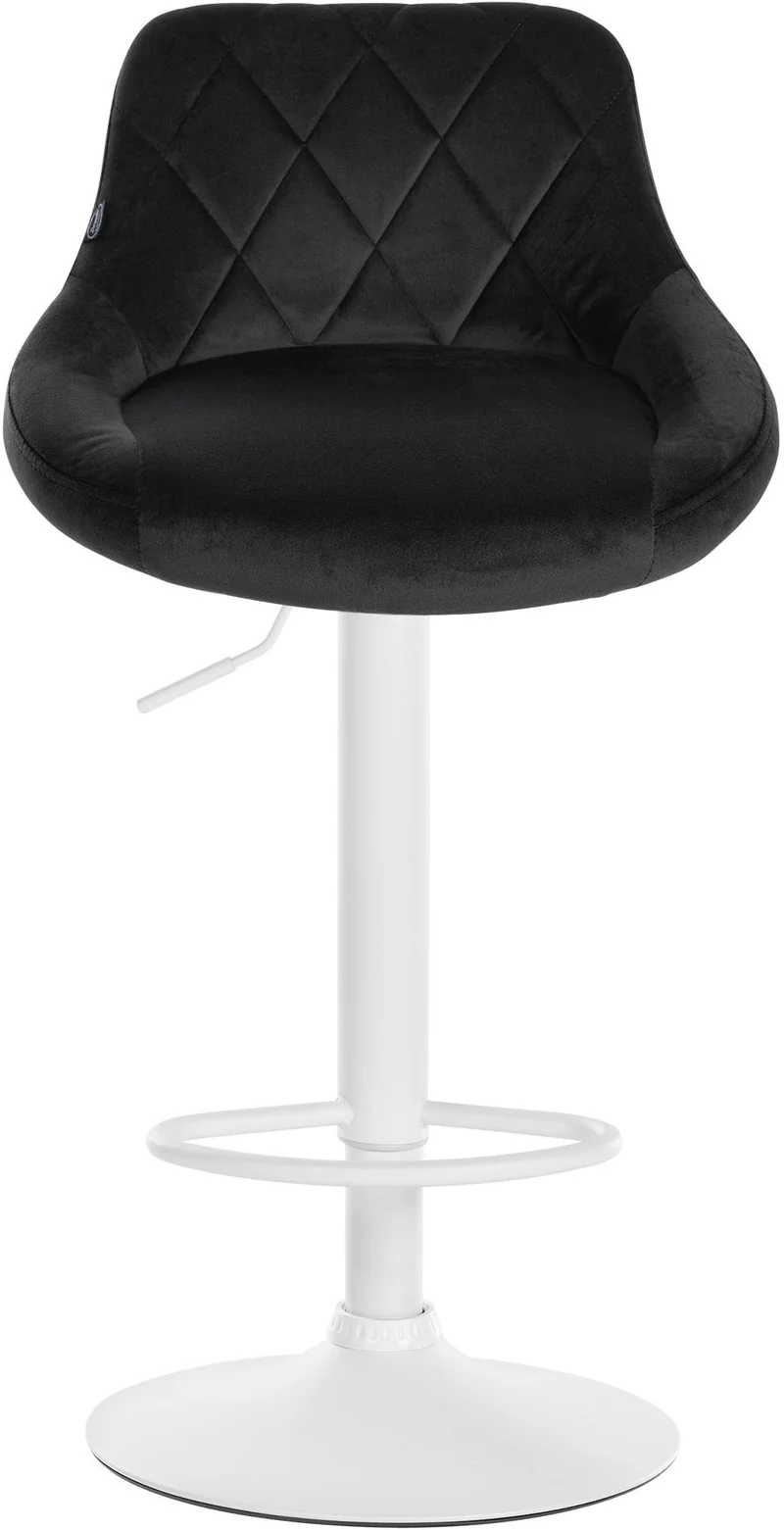 Lot de 2 tabourets de bar pivotant hauteur réglable en velours noir surpiqûres décoratives cadre en métal blanc 10_0005574