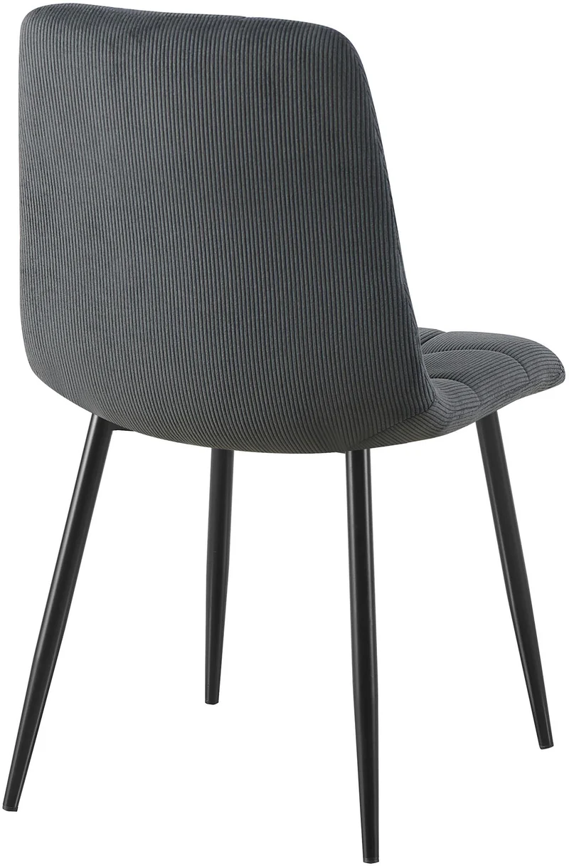 Chaise de salle à manger x1 coutures carrées matelassé en velours côtelé noir cadre métal 10_0007135