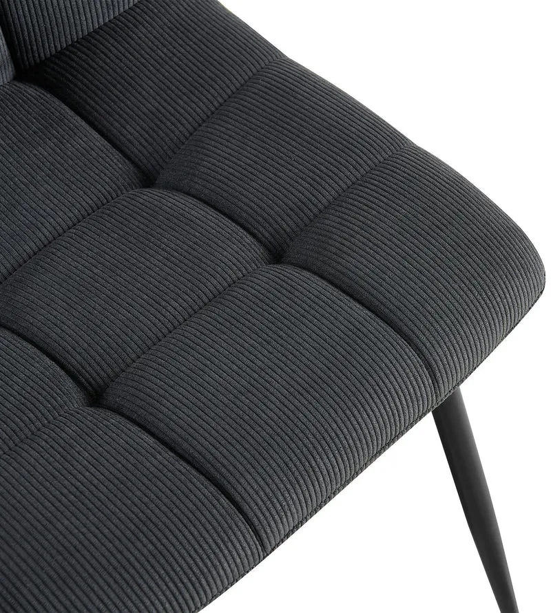 Chaise de salle à manger x1 coutures carrées matelassé en velours côtelé noir cadre métal 10_0007135