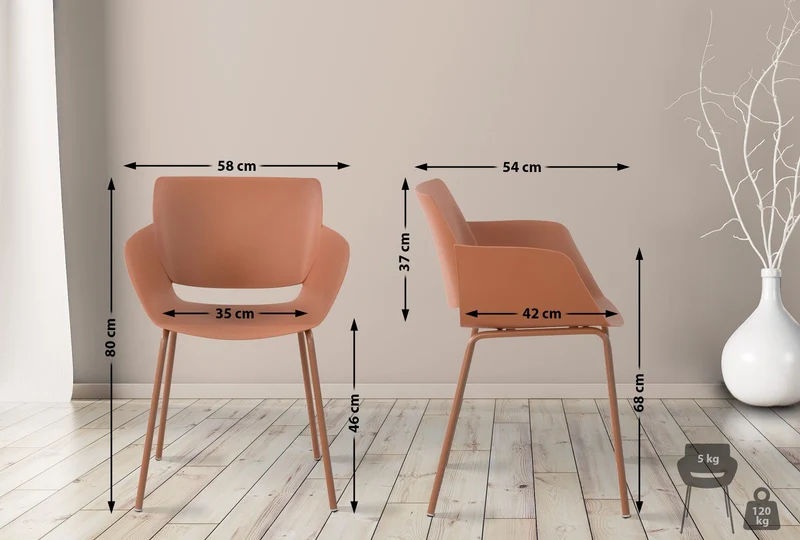 Chaise pour intérieur ou extérieur plastique couleur terre cuite structure acier thermolaqué 10_0007128