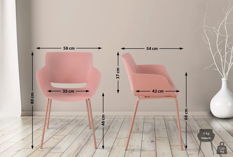 Chaise pour intérieur ou extérieur plastique couleur rose structure acier thermolaqué 10_0007125