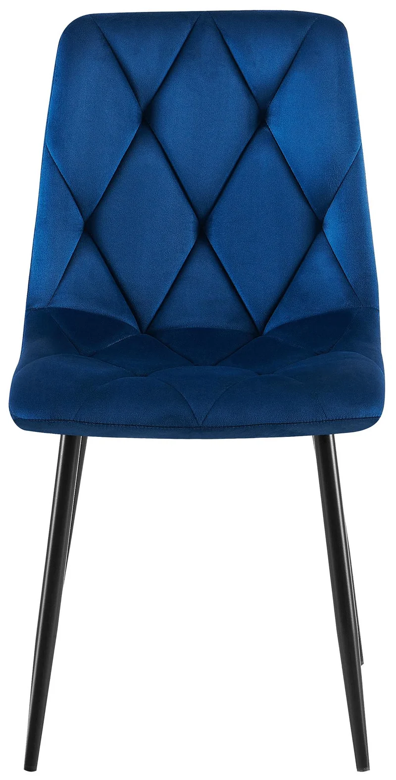 Chaise de salle à manger x1 en velours bleu foncé coutures décoratives losange cadre métal 10_0007188
