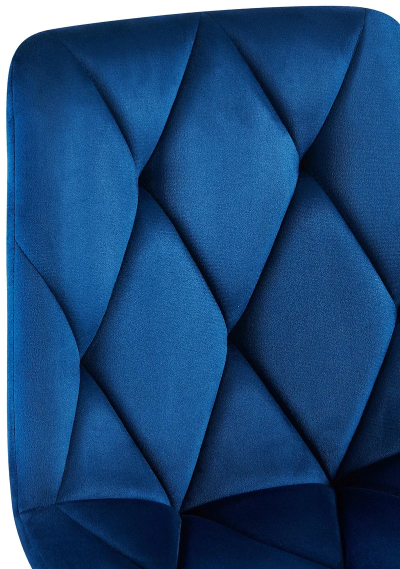 Chaise de salle à manger x1 en velours bleu foncé coutures décoratives losange cadre métal 10_0007188
